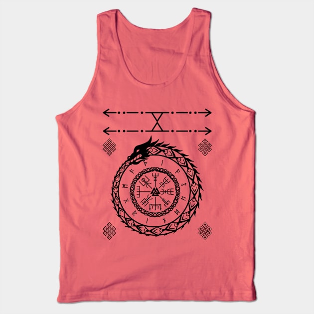 Viking World Serpent with Runes and Pagan Symbols Tank Top by RaruDesigns